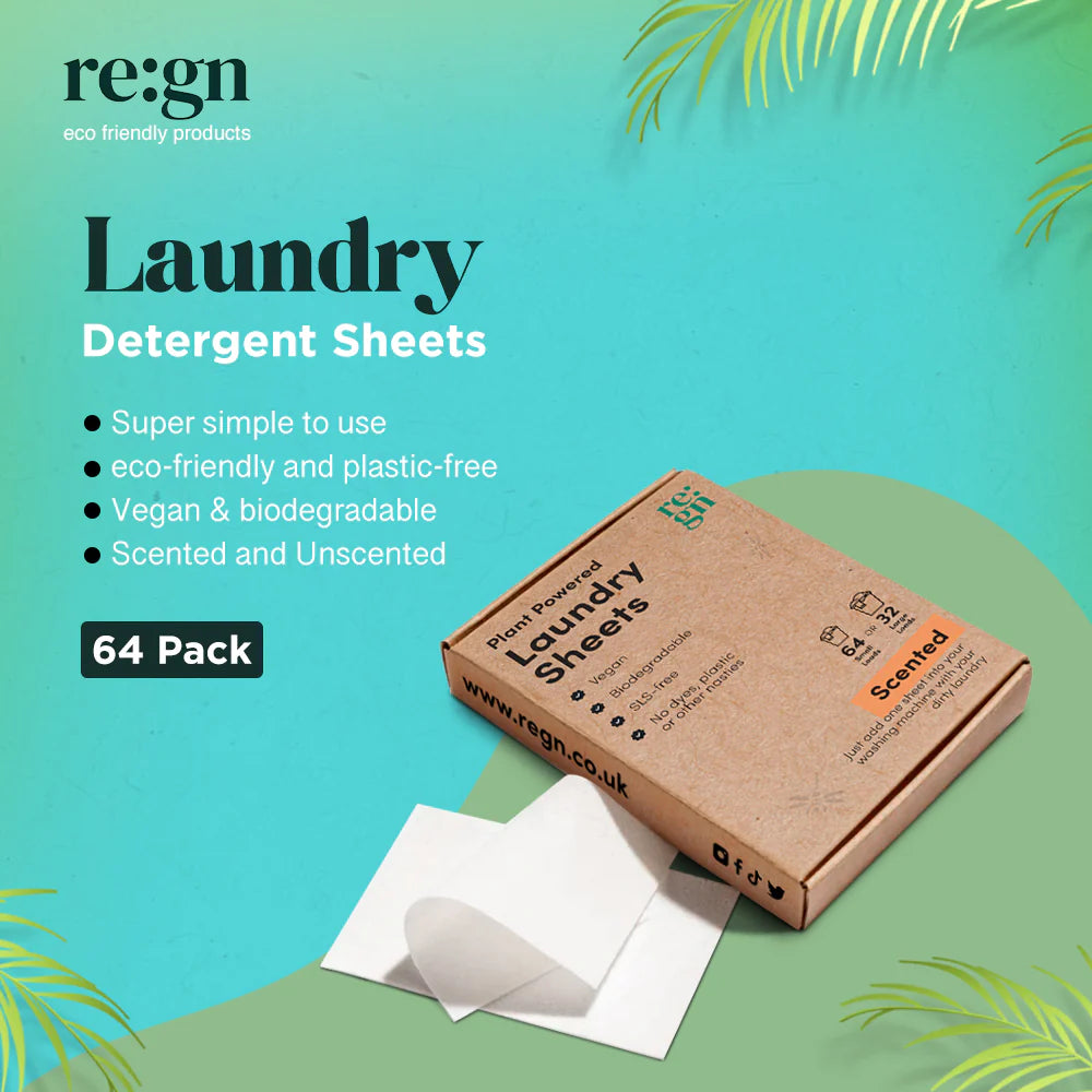 Laundry Detergent Sheets - Pack of 64 (Plastic-Free) Natural scent.